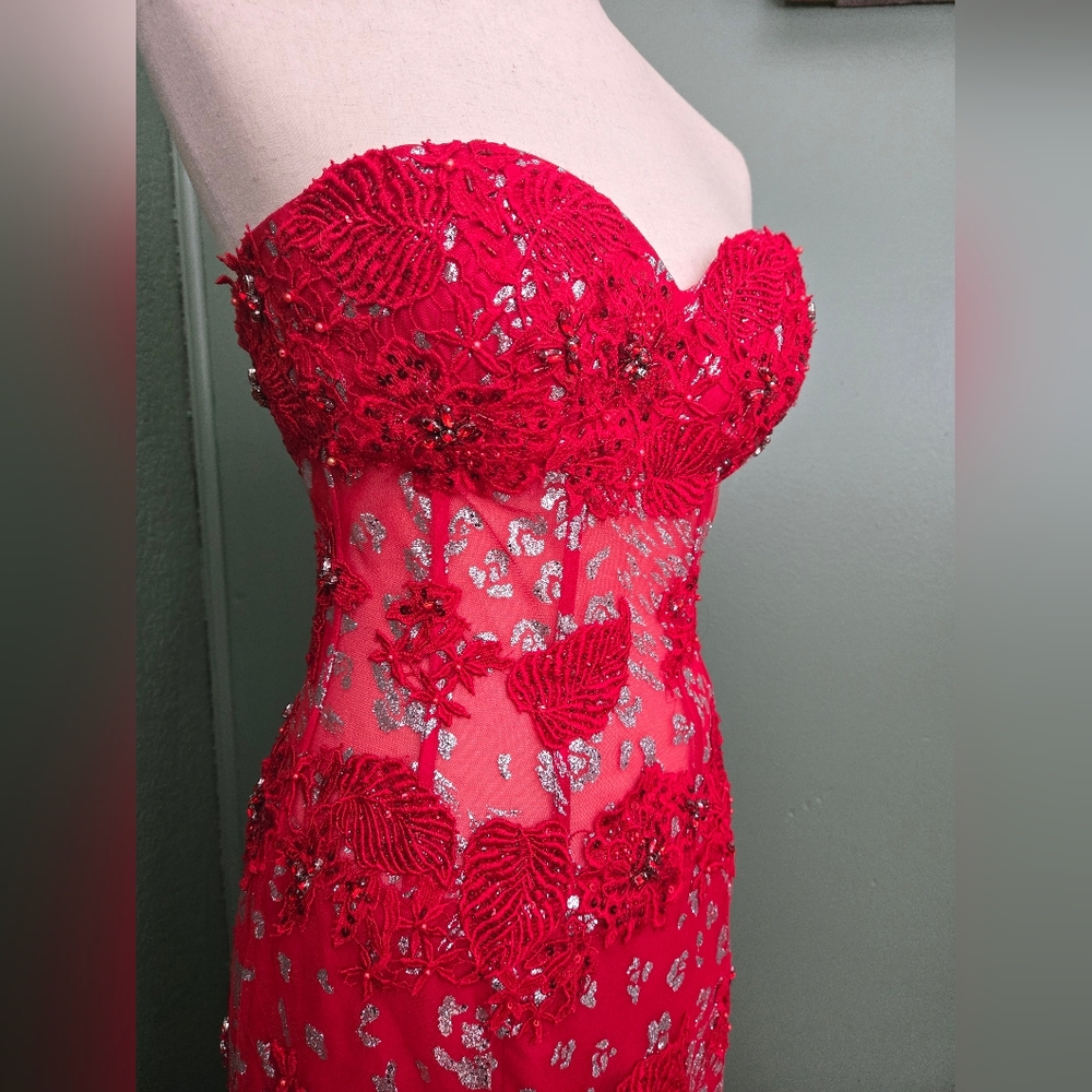 Red Jovani Strapless Lace And Beaded Corset Dress